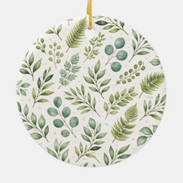 Vattenfärg Grönskande Mönster | Botaniska blad Julgransprydnad Keramik