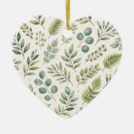Vattenfärg Grönskande Mönster | Botaniska blad Julgransprydnad Keramik