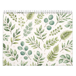 Vattenfärg Grönskande Mönster | Botaniska blad Kalender