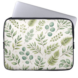 Vattenfärg Grönskande Mönster | Botaniska blad Laptop Fodral