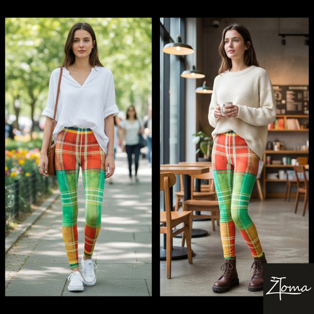 Vattenfärg Grunge Regnbåge Plaid Rutig Textur Leggings (Skapare uppladdad)