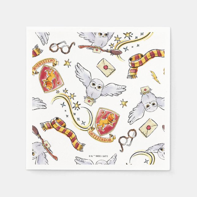 Vattenfärg GRYFFINDOR™ Hedwig Mönster Pappersservett (Framsidan)