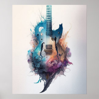 vattenfärg Guitar Älskare Poster