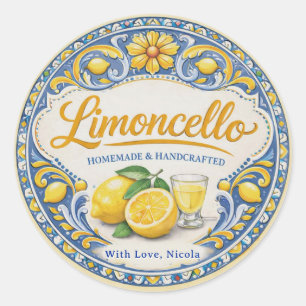 Vattenfärg Gul & Blå Hemlagad Limoncello Runt Klistermärke