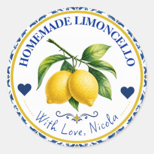 Vattenfärg Gul & Blå Hemlagad Limoncello Runt Klistermärke