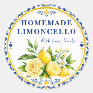 Vattenfärg Gul & Blå Hemlagad Limoncello Runt Klistermärke