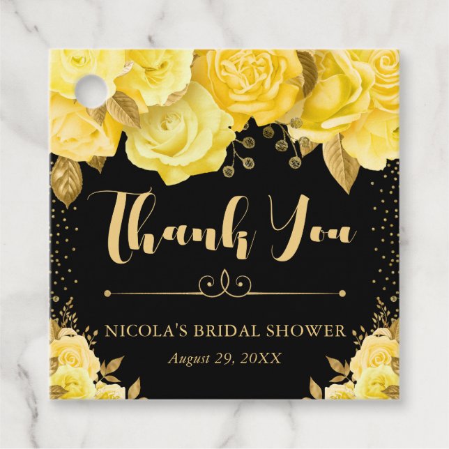 Vattenfärg Gul Guld Glamör Blommor Bröllopsdusch Gåvor Etiketter (Framsida)