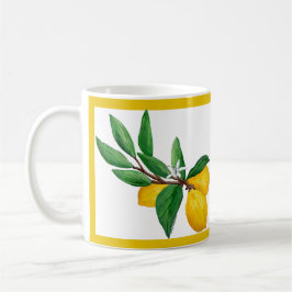 Vattenfärg Gul Linje Design Med Citronblad | Citru Kaffemugg