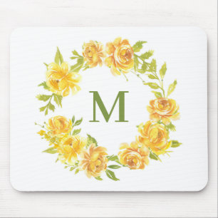 Vattenfärg Gul ros Blommigt  Utandning Monogram Musmatta
