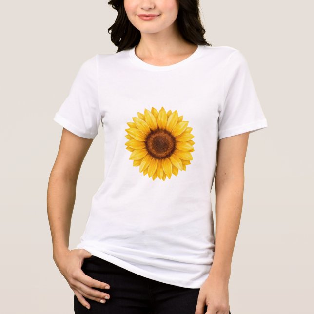 Vattenfärg Gul Solros Blommig T-Shirt (Framsida)