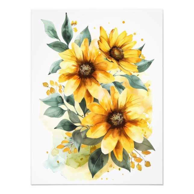 Vattenfärg Gula blommor Fototryck (Framsidan)
