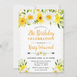 Vattenfärg Gula blommor och Daisy 21:a födelsedag Inbjudningar