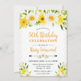 Vattenfärg Gula blommor och Daisy 50 års födelseda Inbjudningar