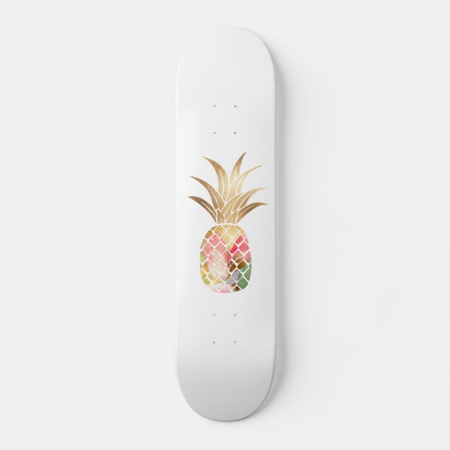 Vattenfärg Guld Ananas Skateboard (Framsida)