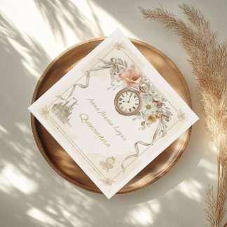 Vattenfärg guld Askungen tema quinceanera Pappersservett