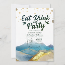 Vattenfärg Guld Berg EAT Dryck & Party Bröllop Inbjudningar