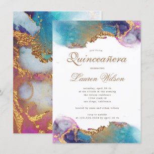 vattenfärg guld faux foil Quinceanera-inbjudan Inbjudningar