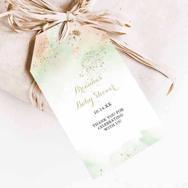 Vattenfärg Guld Konfetti Baby Shower  Presentetikett (Skapare uppladdad)