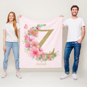 Vattenfärg Guld och Blommig Monogram Bokstav Z Fleecefilt