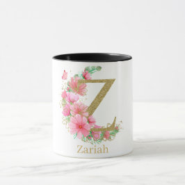 Vattenfärg Guld och Blommig Monogram Bokstav Z Mugg