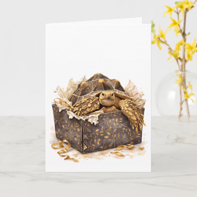 Vattenfärg Guld och Brun Födelsedagspresent Sköldp Kort (Gul blomma)