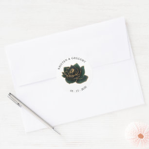 Vattenfärg Guld och Gröna Rosor Monogram Klistermä Runt Klistermärke