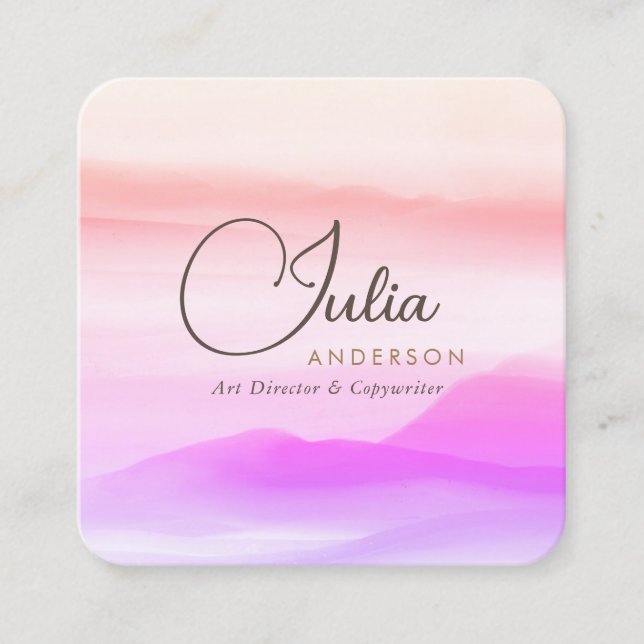 Vattenfärg Guld och Rosafärgad Holografi Script Fyrkantigt Visitkort (Framsida)