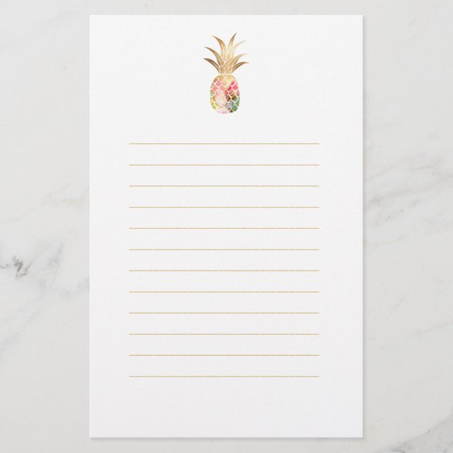 Vattenfärg Guld Pineapple Stationary Brevpapper (Framsida)