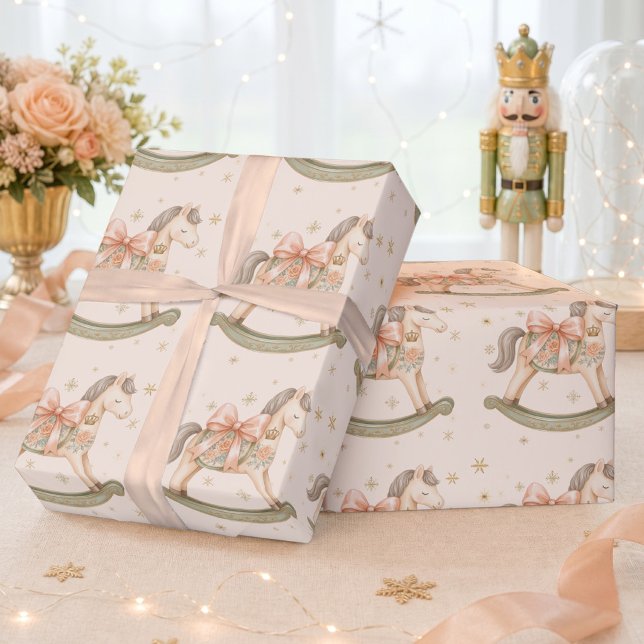 Vattenfärg Gunghäst Jul Bebis Shower  Presentpapper (Watercolor Rocking Horse Christmas Baby Shower Wrapping Paper)