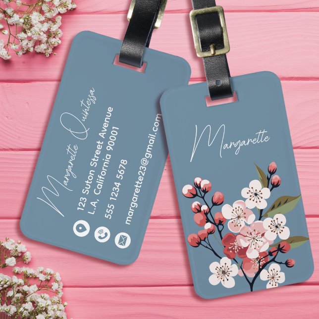 Vattenfärg hagtorn Blommor Blå och Vit Skrift Bagagebricka (Skapare uppladdad)