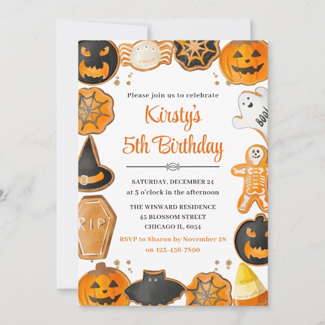 Vattenfärg Halloween Cookie Födelsedagsfest Inbjudningar (Framsida)