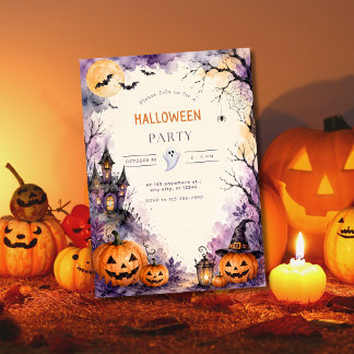 Vattenfärg Halloween-fest inbjudan mall