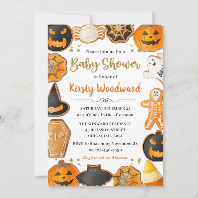 Vattenfärg Halloween-kakor Baby Shower Inbjudningar (Framsida)