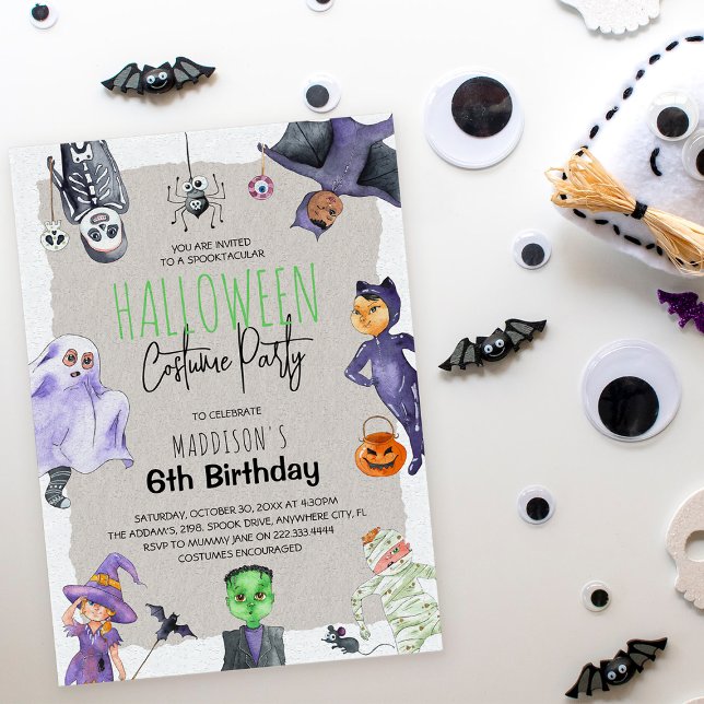 Vattenfärg Halloween-kostym Barnkalas Inbjudningar (Skapare uppladdad)
