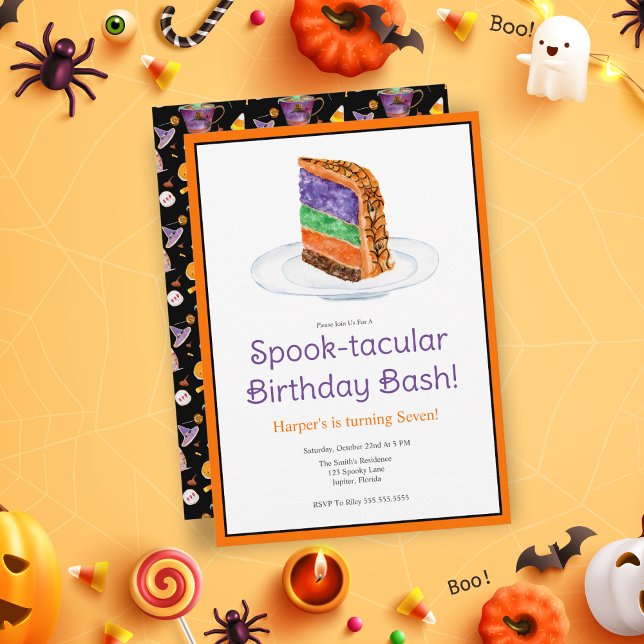 Vattenfärg Halloween-lagrad kummelfödelsedag Inbjudningar (Frightful fun awaits: Download your hauntingly delightful Halloween birthday invitation now!)