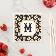 Vattenfärg Halloween Mahjong-brickor Monogram