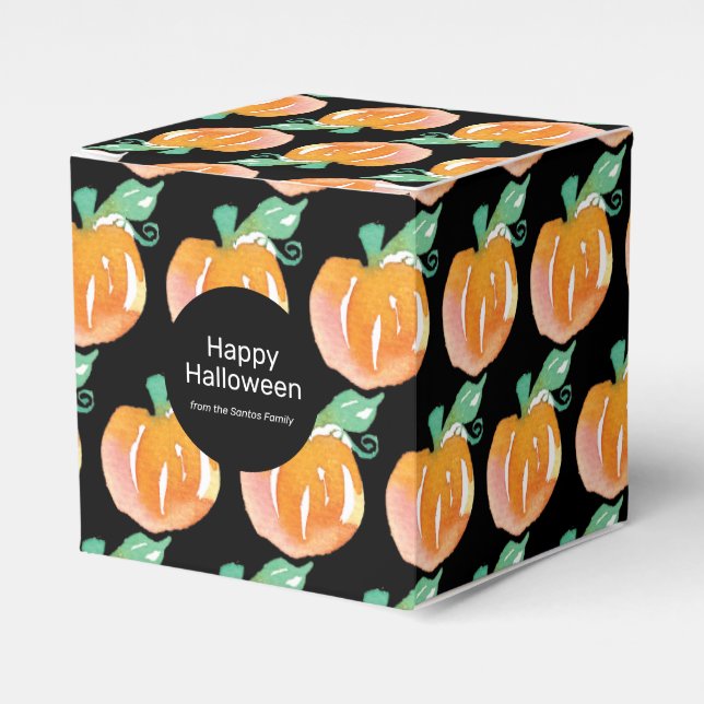 Vattenfärg Halloween Pumpa Bus eller Buss Godis Presentaskar (Framsidan Sidan)