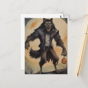Vattenfärg Halloween Varulv Vykort