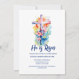 Vattenfärg Han är Risen Religiösa Påsk Blommigt Inbjudningar