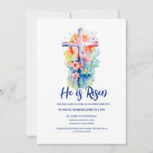 Vattenfärg Han är Risen Religiösa Påsk Blommigt Inbjudningar