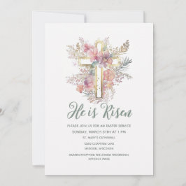 Vattenfärg Han är Risen Religiösa Påsk Blommigt Inbjudningar