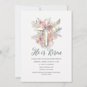 Vattenfärg Han är Risen Religiösa Påsk Blommigt Inbjudningar