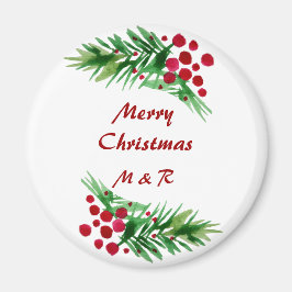 Vattenfärg Hand-målad Grönt och Red Gräs Branche Magnet