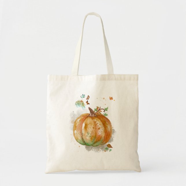 Vattenfärg Hand-målad Pumpkin Tygkasse (Framsidan)
