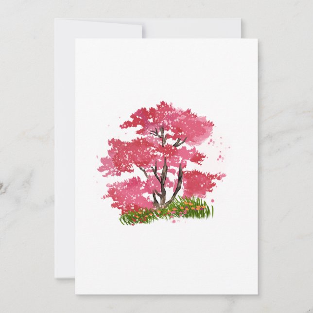 Vattenfärg Hand-målad Rosa Blommar Träd Inbjudningar (Framsida)