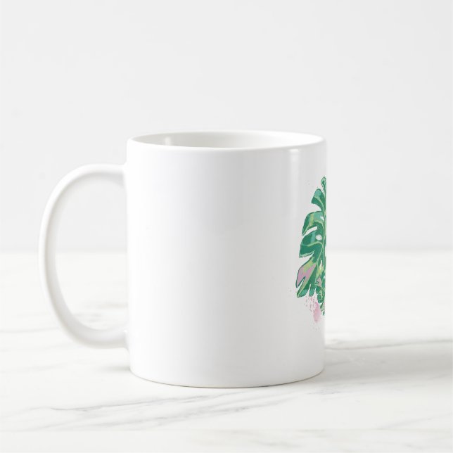 Vattenfärg Hand-målade Monstera Lövs Kaffemugg (Vänster)