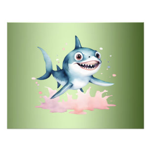 Vattenfärg Hand plockade Cute Playful Baby Shark Fototryck
