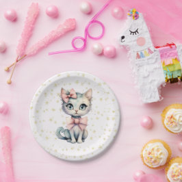 Vattenfärg Hand plockade Kattunge med två Rosa Bow