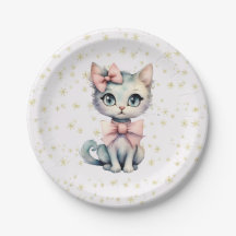 Vattenfärg Hand plockade Kattunge med två Rosa Bow