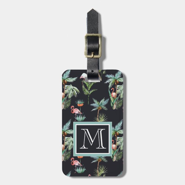 Vattenfärg Handflatan Mönster| Monogram Bagagebricka (Vertikal Framsida)